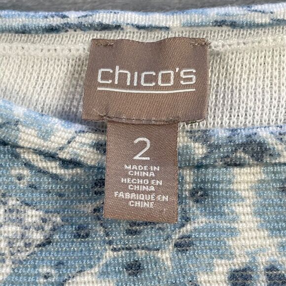 Chico's Pullover Womens 2 Blue Orange Paisley Print Side Button Sweater Knit - Picture 13 of 16